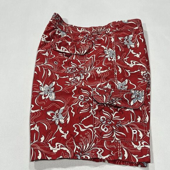 Tommy Bahama Swim Floral Cargo Water Shorts Men Red Mesh Lined Drawstring Sz 2XL - Picture 1 of 6